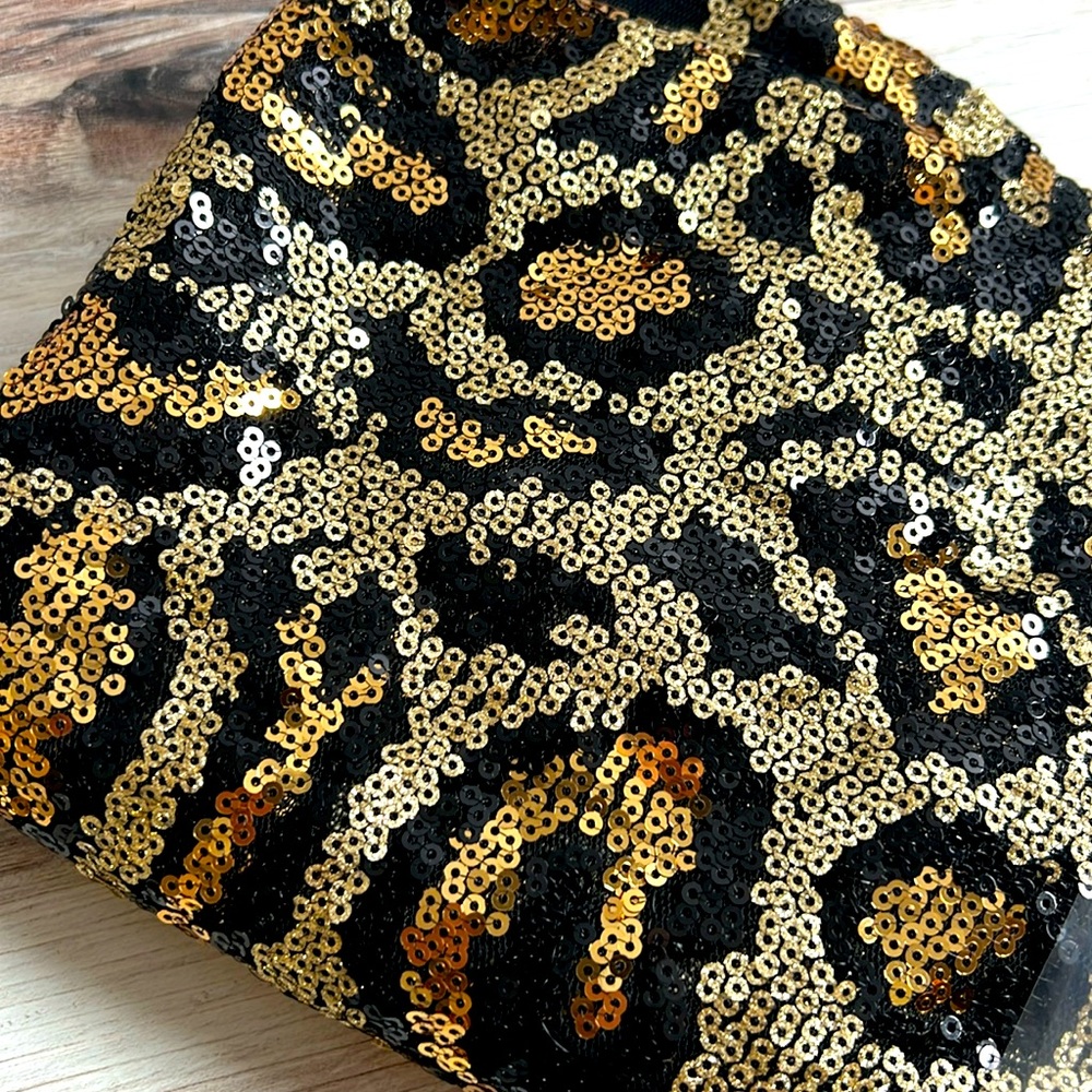 Fabric by the Yard Leopard Print Gold Black Sequin Mesh Fabric